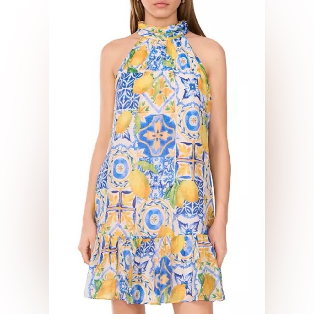 1. State Floral Halter Neck Dress - Blue and Yellow
